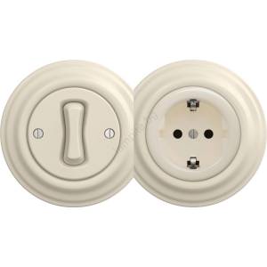 Reblig - Ретро еднополюсен ключ №1 и розетка SCHUKO 230V с бежова рамка (RG0135E)