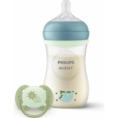 Philips Avent Natural Response AirFree SCY673/01 kojenecká láhev 260 ml + Philips Avent Natural Response 3 savička na láhev 1 ks + Philips Avent Ultra Soft Night