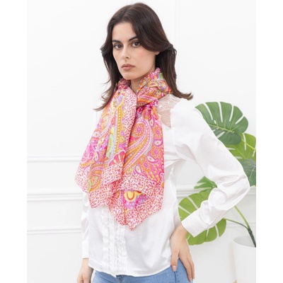 Classic Scarf Paisley šála na krk růžová s barevnými květinami vzorem
