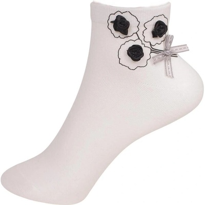 Дамски къси чорапи в бяло с розички и панделка