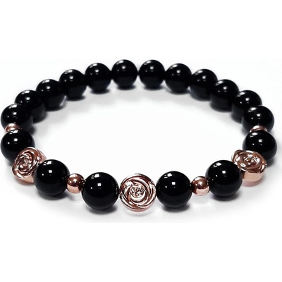 Veselý jezevčík černý onyx a růžičky rose gold hematit 11125173