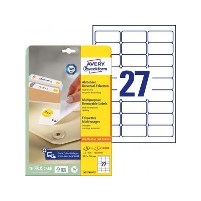 Etikety univerzálne odnímateľné 63,5x29,6mm Avery A4 25+5 hárkov