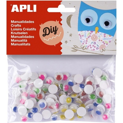 Kulaté oči Apli Moving eyes, O 10 mm, samolepicí, mix barev bílé, 100 ks