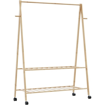 vidaXL L Стелаж за дрехи с рафтове и колела 132x45, 5x155, 5 cm Бамбук (4008911)
