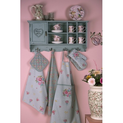 Clayre & Eef Zelená bavlněná zástěra s květy Cheerful Birdie 70x85 cm