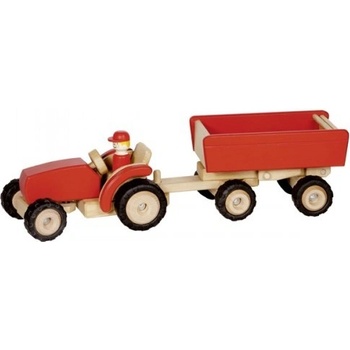 Goki Drevený traktor s prívesom červený