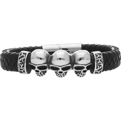 Ewena kožený náramek s lebkou černý KF362