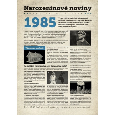 Narozeninové noviny 1985 s vlastním textem a fotografií S textem