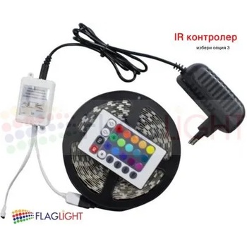 Комплект 5 м Влагозащитена RGB LED лента, FLAGLIGHT, SMD5050 30 LED/m IP65+IR контролер 24 key+адаптер 2A (01142 IP)