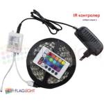 Комплект 5 м Влагозащитена RGB LED лента, FLAGLIGHT, SMD5050 30 LED/m IP65+IR контролер 24 key+адаптер 2A (01142 IP)