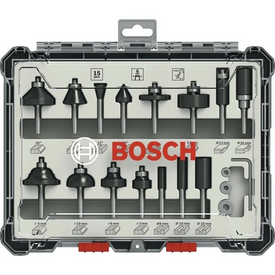 Bosch 15-dielna zmiešaná súprava fréz stopka 6 mm 2607017471
