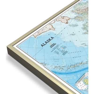 National Geographic Aljaška (Alaska) - nástěnná mapa 103 x 77 cm Varianta: mapa v hliníkovém rámu, Provedení: zlatý matný rám