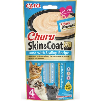 INABA Cat Ciao Churu Skin & Coat кремообразна храна за котко - риба тон, миди 4 x