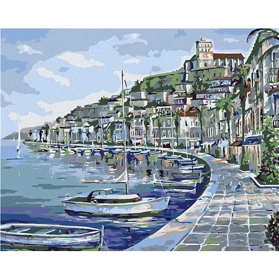 zuty malování podle čísel Městečko na pobřeží 100 x 80 cm vypnuté plátno na rám