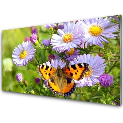 Obraz na skle Květiny Motýl Příroda 100x50 cm