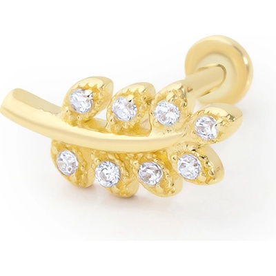 Lillian Vassago Zlatý piercing labreta větvička s listy a zirkony LLV92-GPI124LB