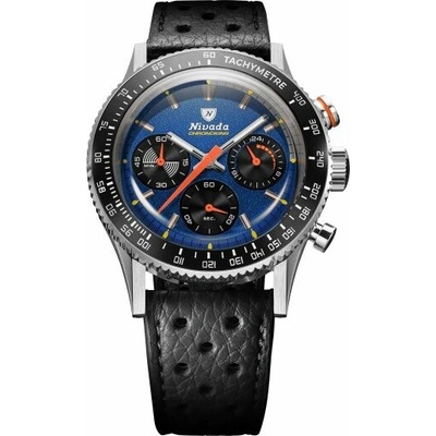 Nivada Grenchen Chronoking Meca Racing Blue - Inter. Bezel - Black Racing Strap