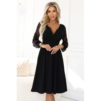 Numoco Елегантни миди рокля с прехвърлящо се деколте и тюлени ръкави - черна numoco | Cheren | ЖЕНИ | XS