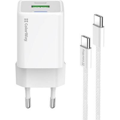 ColorWay AC зарядно устройство GaN Mini CW-CHS053PDC-WT 30W PD порт PPS USB (Type-C PD + USB QC4.0) кабел Type-C (CW-CHS053PDC-WT)