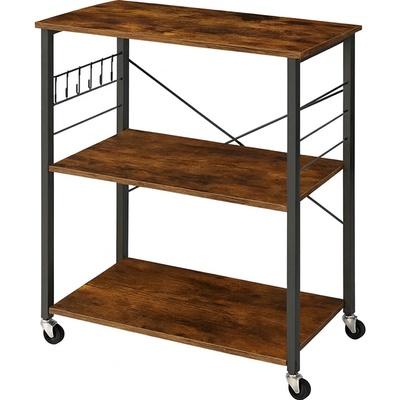 Servírovací stolek kolečka kov dřevo černá vintage hnědá NoBi JAKARTA – Zboží Mobilmania