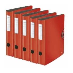 Leitz quality folder 180° Active Solid, pack of 5, A4, narrow, rounded spine, 6.5 cm wide, elastic band closure, light polyfoam, plastic folder, red, 10481020 - 10481020-5