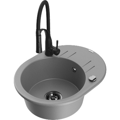 Mexen Kevin гранитна мивка с едно корито и отцедник и кухненски батериа Aster, сив - 6517-71-73450-70-B (6517-71-73450-70-B)