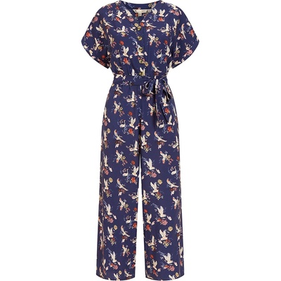 Yumi Women's Navy Crane Print Culotte Jumpsuit - Navy