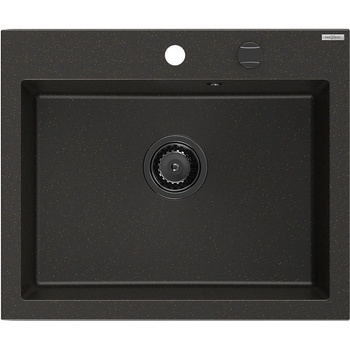 Mexen Elix гранитна мивка 1-коморова 600 x 500 мм, черно/златен металик, черен сифон - 6525601005-75-B (6525601005-75-B)