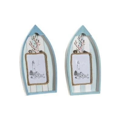 Рамка за снимки DKD Home Decor 8424001731435 Barco Син Бял Дървен MDF Средиземноморско (2 броя)