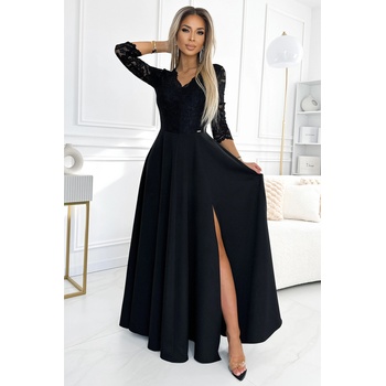 Numoco AMBER дантелени, елегантни дълги рокли с деколте и цепка при крачолите - черни numoco | Cheren | ЖЕНИ | S