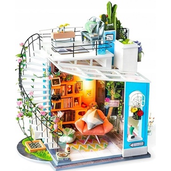 ROBOTIME miniaturní domeček - Podkrovní byt s terasou LED DIY 1:24