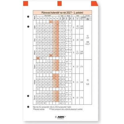 ADK Formulář Plánovací kalendář A6 2027 1 list – Zboží Živě