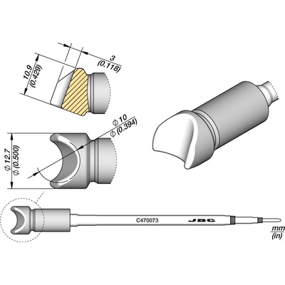 JBC C470073 – pájecí hrot Barrel pro kabely Ø 10 mm