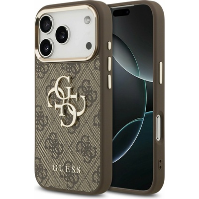 GUESS PU Leather 4G Metal Logo Gold Frame Задний чехол для iPhone 17 Pro Brown Guess | Kafyav | МЪЖЕ | UNI