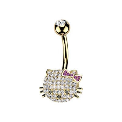 Šperky4U Zlacený piercing do pupíku kočička WP0122-GD