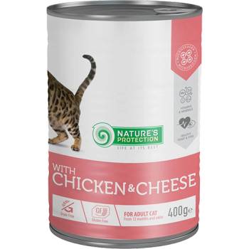 Nature's Protection Adult Chicken & Cheese - мека храна с пиле и сирене за котки над 1 г