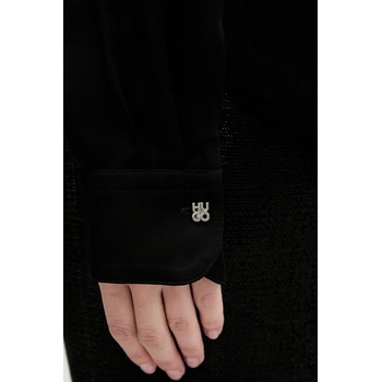 HUGO BOSS Риза hugo дамска в черно със стандартна кройка с връзка на деколтето 50550779 (50550779)