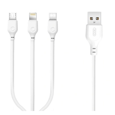 XO Кабел за зареждане и пренос на данни XO cable NB103 3in1 USB - Lightning + USB-C + microUSB 1, 0 m 2, 1A, Бял (NB103)