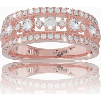 VIPgold Zlatý prsteň s bielymi zafírmi v červenom zlate R36080c S