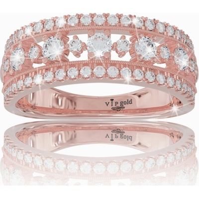 VIPgold Zlatý prsteň s bielymi zafírmi v červenom zlate R36080c S