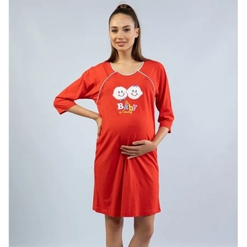 Image 1 of Нощница за родилки в червен цвят с картинка на бебчета