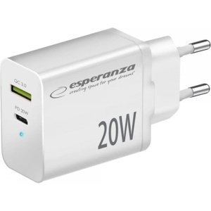 Esperanza Зарядно устройство Esperanza Quich Power 20W USB-C PD 20W / USB-A QC 3.0 18W White EZC105W (EZC105W)