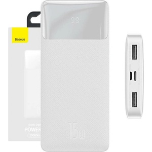 Baseus Външна батерия/power bank/ Baseus Bipow (PPBD050002), 10 000 mAh, 1x USB-C/1x USB Micro към 2x USB-A/1x USB-C, бяла, LED дисплей (PPBD050002)