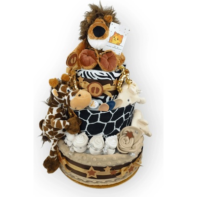BabyDort třípatrový plenkový dort pro miminko neutral SAFARI – Zboží Dáma