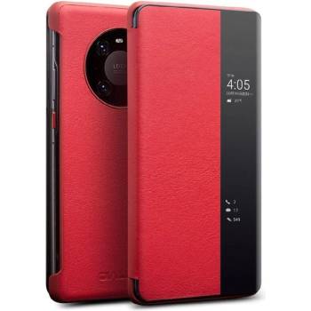 Qialino Активен Кожен Калъф за Huawei Mate 40 Pro, Qialino Smart Book Rel Case, Червен (5901017195071)