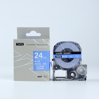 Compatible Epson LK-SD24BW, 24mm x 9m, бял печат / син фон, съвместима лента (LKSD24BW)