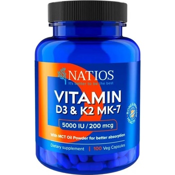 NATIOS Vitamín D3 & K2 (MenaQ7 MK-7) 5000 IU & 200 mcg 100 kapsúl