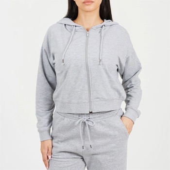 Brave Soul Суичър Brave Soul Cropped Zip Through Hoodie with Pockets - Grey Marl