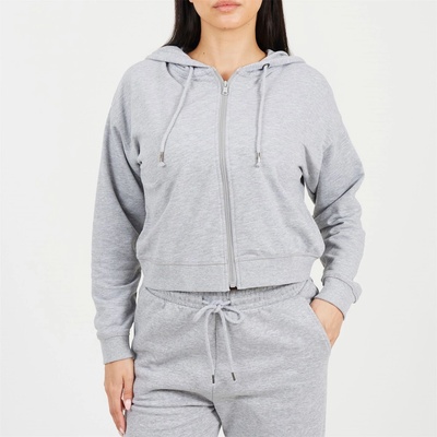 Brave Soul Суичър Brave Soul Cropped Zip Through Hoodie with Pockets - Grey Marl