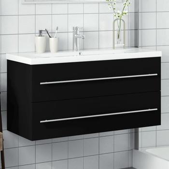 Image 1 of vidaXL Шкаф за мивка за баня с вградена мивка, черен (3278795)